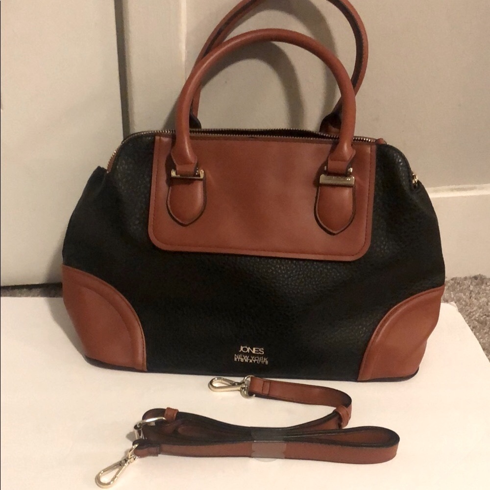 Jones New York Signature Black and Brown Satchel with Structured Design